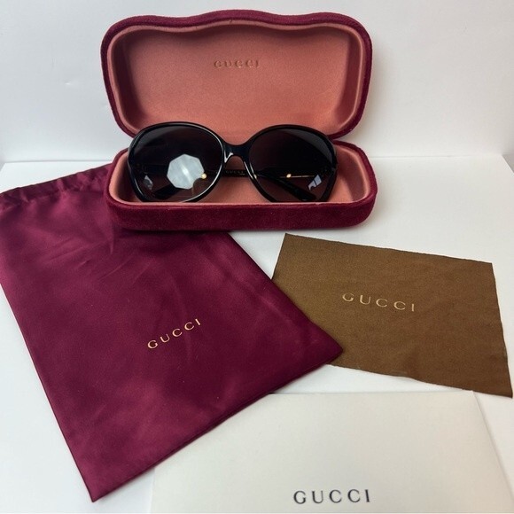 Gucci Accessories - Gucci Womens Sunglasses GG0076S 002 Black/Gold Frames
